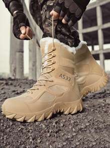 Zimowe buty śniegowe, buty męskie ze skóry PU w dużych rozmiarach, buty męskie, buty trekkingowe antypoślizgowe, wygodne buty męskie na grubej podeszwie, nowe, odporne na zużycie buty męskie, sportowe buty męskie na wiosnę i jesień, wiatroodporne, grube i ciepłe buty trekkingowe (wzór asymetryczny) - Kolor piaskowy - Zobacz 6