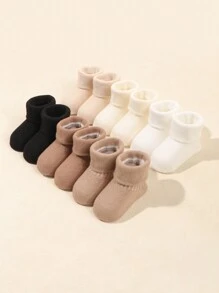 6pairs/Pack Infant Solid Color Flat Turnover Toe Socks, Fall & Winter - Multicolor - View 2