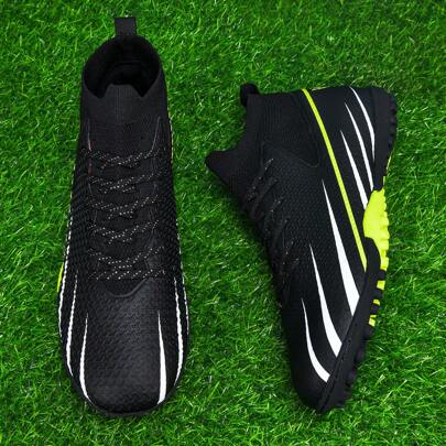 1 Pair Unisex Adult Student Soccer Shoes, High-Top Outdoor Team Sports Shoes, Large Size Non-Slip Durable TF Spikes For Artificial Turf, Sand, Grass Field, Indoor Court, Football/Soccer Training Shoes With Laces