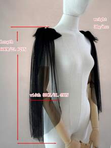 1 cặp khăn choàng vai nơ lưới đen, áo choàng ngắn có thể tháo rời dùng để trang trí váy Halloween, quần áo mùa thu cho nữ - nơ đen - Xem 6