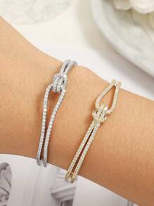 1pc Fashion Knot Cubic Zirconia Bangle Bracelet For Women Everyday Wear - Bracelet - View 3