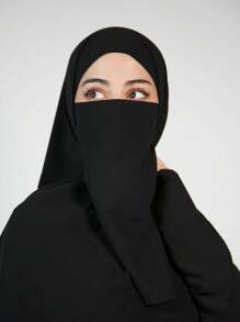 1pc Women's Solid Color Chiffon Face Veil, Black With Buckle, Suitable For Hijab, Burqa, Veil, Headscarf And Khimar Abaya Women Veil - Multicolor - View 3