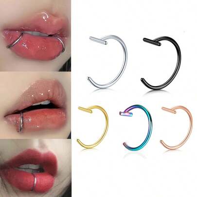 2-5 件/套 18G 夹式唇环 假唇环 不锈钢防过敏朋克非穿孔唇环 18K 镀金袖口耳环 耳中隔环 穿孔软骨耳环 耳屏海螺耳甲圈环，黑色耳垂耳环，男女身体穿孔首饰 8 毫米 10 毫米