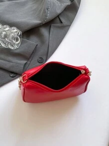 Small Square Shoulder Bag, New Minimalist Fashion Underarm Handbag, Unique Design - Red - View 4