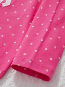 Young Girl Little Bitty Long Sleeve T-Shirt Casual Unicorn Embroidered Polka Dot Print Design Top, Fashionable Autumn/Winter - Hot Pink - View 5