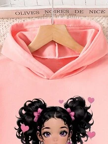 Bộ 2 món gồm áo hoodie dài tay in hình trái tim và quần dài cho bé gái, trang phục thể thao thường ngày, phù hợp cho mùa xuân/thu, món quà tuyệt vời cho bé gái khi đi dã ngoại. - Hồng - Xem 6