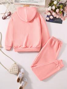 Bộ 2 món gồm áo hoodie dài tay in hình trái tim và quần dài cho bé gái, trang phục thể thao thường ngày, phù hợp cho mùa xuân/thu, món quà tuyệt vời cho bé gái khi đi dã ngoại. - Hồng - Xem 4