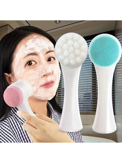 2-In-1 Silicone Cleansing Brush - Gentle Exfoliation And Massage, Soft Double-Sided Bristles For All Skin Types, A Gift For Your Girlfriend Face Clean,Facial Brush,Bag,Organizer,Storage