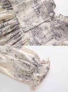 1 pièce Robe à manches longues de princesse avec patchwork de dentelle et motif paysage vintage pour jeune fille, automne
