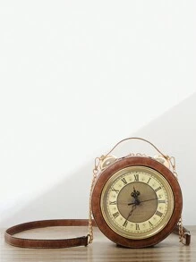 2024 New Retro Clock Design Mini HaldBag, Classic Steampunk Style Satchel Bag For Women - Brown - View 2