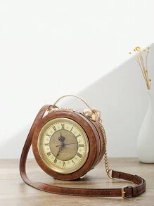 2024 New Retro Clock Design Mini HaldBag, Classic Steampunk Style Satchel Bag For Women - Brown - View 1