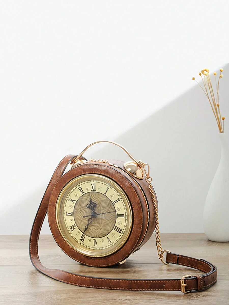 2024 New Retro Clock Design Mini HaldBag, Classic Steampunk Style Satchel Bag For Women - Brown - View 1