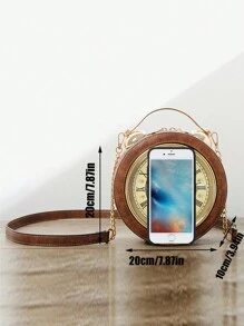 2024 New Retro Clock Design Mini HaldBag, Classic Steampunk Style Satchel Bag For Women - Brown - View 3