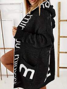1pc Women's Letter Hoodie Casual Simple Daily Soft Knit Warm Cardigan Long Sleeve