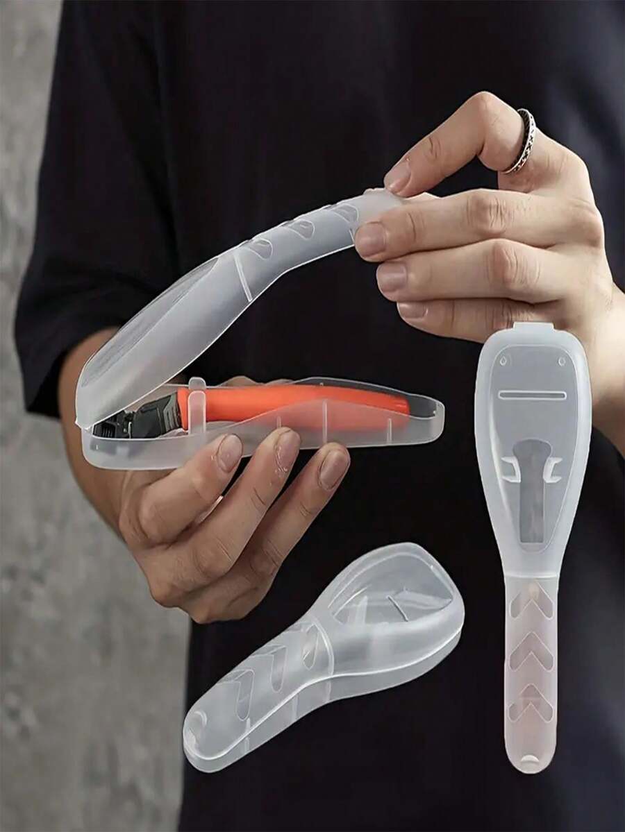 1 件紧凑型保护剃须刀盒 - 透明、防尘旅行储物袋、耐用塑料剃须刀架、学校化妆包、旅行必需品、假日必备品、美容、防水防尘盒 - 黑色 - 查看 1