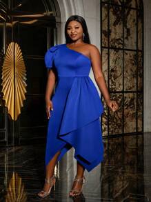 Faeriesty Plus One Shoulder Asymmetrical Hem Party Dress, Elegant Formal Evening Prom Gown, For Wedding Guest, Graduation, Dinner - Royal Blue - View 5