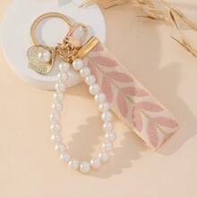 Elegant 1pc Women Faux Pearl Decor Sweet Style Ribbon Keychain - Baby Pink - View 18