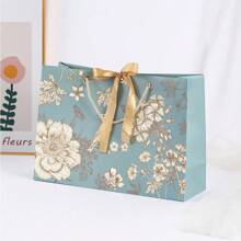 1pc Creative Holiday Gift Packaging Bag, Ribbon Bow Handle Paper Bag, Valentine's Day Gift Packaging Bag, Birthday Gift Bag, Christmas Valentine Day