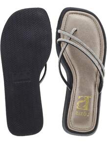 Loris Shoes Oficial Confort Flat Sandal With Shiny Straps Low Sole With Rhinestone Insole Flip Flop Pedraria 2267 - 銀色 - 查看 7