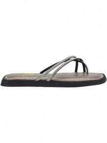 Loris Shoes Oficial Confort Flat Sandal With Shiny Straps Low Sole With Rhinestone Insole Flip Flop Pedraria 2267 - 銀色 - 查看 3
