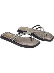 Loris Shoes Oficial Confort Flat Sandal With Shiny Straps Low Sole With Rhinestone Insole Flip Flop Pedraria 2267 - 銀色 - 查看 4