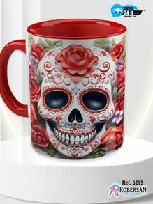 Personalized Halloween 3D Skull Different Porcelain Coffee Mugs 5279 - Red - View 2