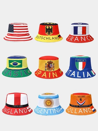 1 件多国国旗设计双面太阳帽，适合女性、户外活动、庆典、节日、体育迷圣诞节