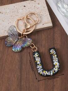 1pc Creative Letter Stone Resin Butterfly Tassel Key Chain Key Fob - Black - View 27