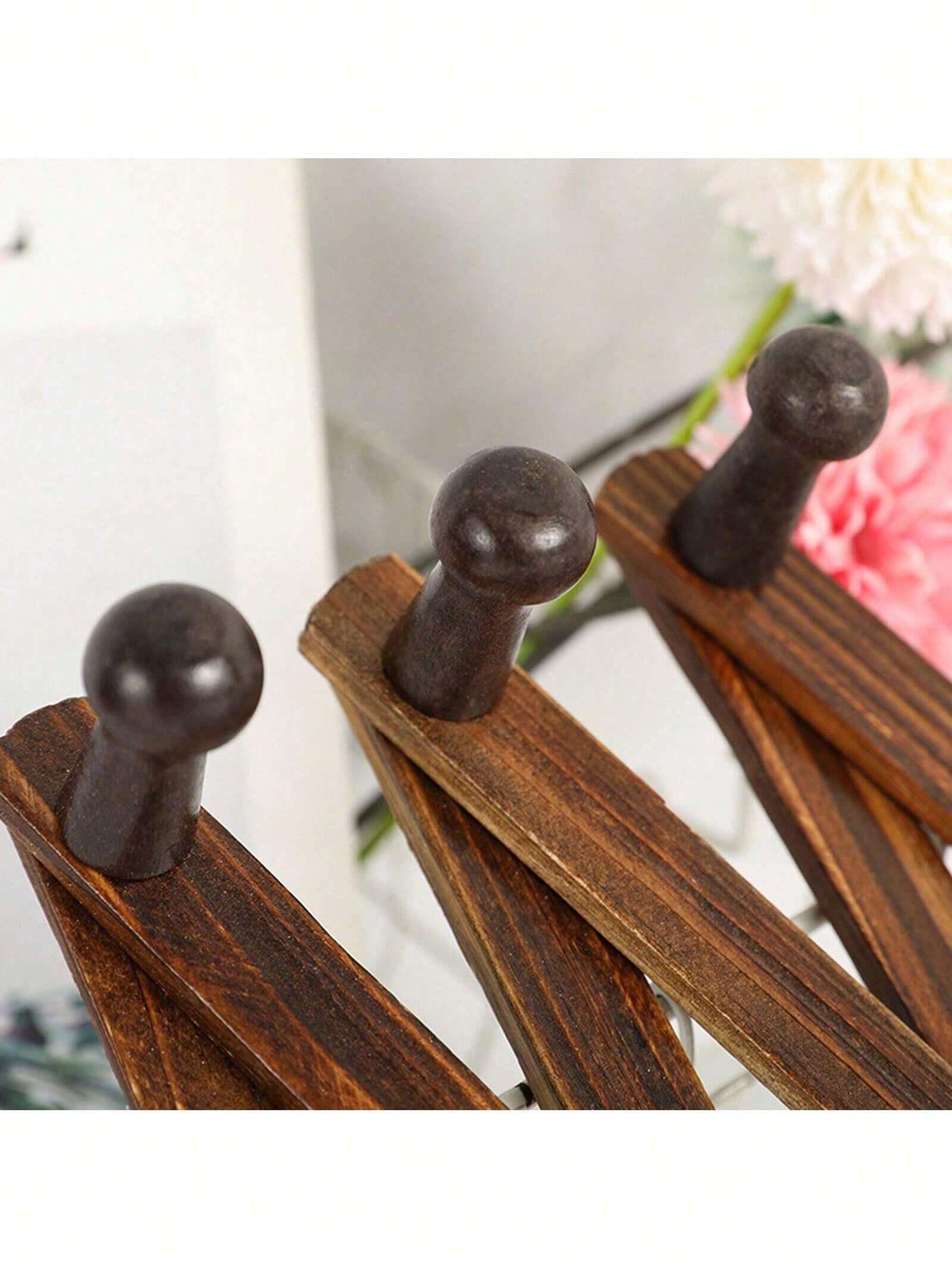 Wall Mounted Expandable Carbonized Wood Clothes Hanger Rack SHEIN ASIA