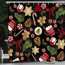 [Loạt sản phẩm Giáng sinh] 1/4 Bộ rèm tắm 180*180 Cm/70*70 Inch Cây thông Noel, Ông già Noel, Bộ rèm tắm in hình tất Giáng sinh, Bộ rèm tắm chống thấm nước cho vách ngăn phòng tắm kèm 12 móc, Thảm phòng tắm, Thảm hình chữ U cho bồn cầu, Thảm bệ ngồi bồn cầu, Vách ngăn phòng tắm, Đồ trang trí Giáng sinh, Dùng để trang trí phòng tắm Giáng sinh và cũng có thể dùng hàng ngày bằng vật liệu sợi Polyester - Nhiều màu - Xem 5