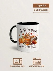 1pc 11oz Fall Coffee Mug Ceramics,Thanksgiving Pumpkin Mug Just A Girl Who Loves Fall,Fall Decor,Pumpkin Spice,Insulated,Reusable,Holiday Gifts,Marry Christmas Gifts,It's Fall Y'all, Autumn Decor,Friends' Birthday Anniversary Festival,Party