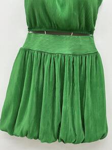 Women's Set Of Cropped Top With Cups And Balloon Skirt With Lining \ Pleated Fabric - màu xanh lá - Xem 3