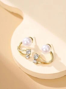 1 对优雅人造珍珠和水钻耳环，适合女孩日常和派对佩戴 - 均碼 - 查看 3