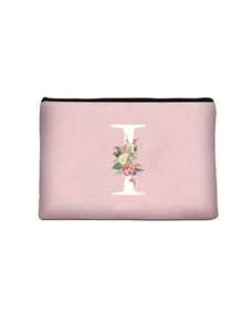 1pc Letter Initial Printed Cosmetic Bag, Pink Small Size, White A-Z Letter, Makeup Bag, Portable Toiletry Bag, Teacher's Day Gift, Reusable Makeup Bag, Women Minimalist Large Capacity Travel Makeup Bag - Pink - View 19