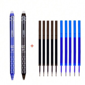 1 set 2 stylos effaçables + 10 recharges, pointe de 0,5 mm, papeterie d'écriture créative pour étudiant