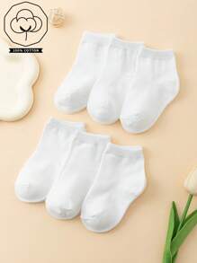 6 Pairs Baby Solid Color Simple & Fashionable 100% Cotton Soft Casual Mid-Calf Socks
