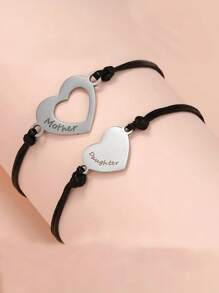 suteyi 2 Heart Bracelet Sets For Children, Girls, And Mothers, Suitable For Both Mother And Daughter To Wear Together Or As Jewelry Gifts From Mothers To Daughters - Silver - View 4