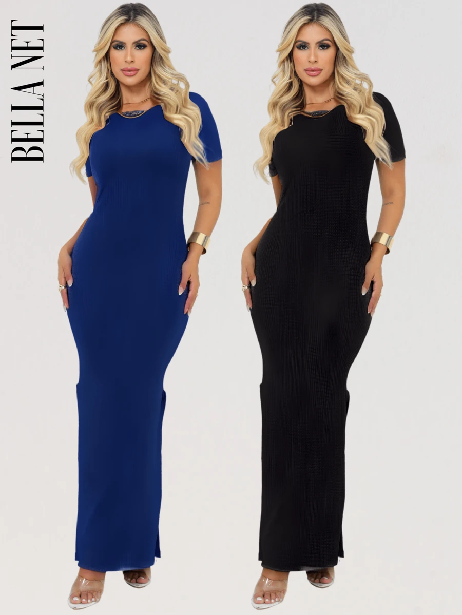 BELLA  NET KIT 2 Long Dresses With Sleeves And Side Slits, Beautiful Foreign Fashion - Màu xanh hải quân - Xem 1
