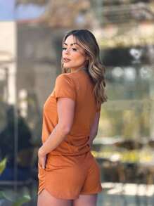 CONJUNTO SHORT SUEDE - Caramelo - Visão 2