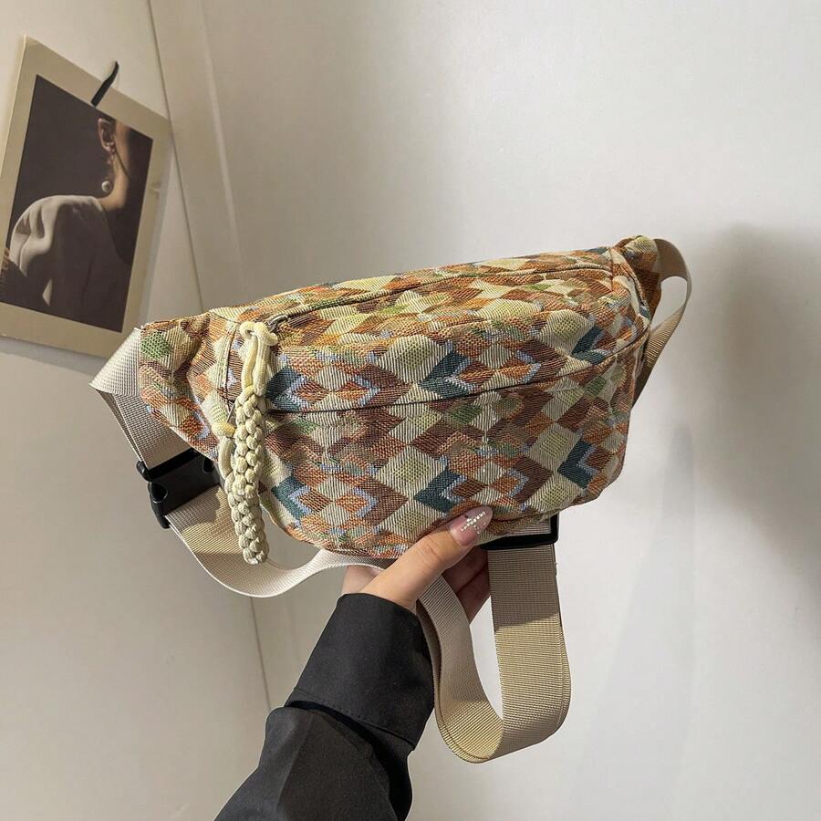 Unisex Waist Pack Crossbody Bag, Travel Hiking Running Fanny Pack, Fits Any Smartphone Wallet, Plaid Pattern, Fashion