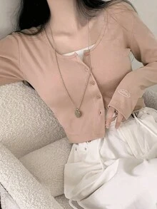 Cárdigan de ajuste slim de unicolor para mujer - Rosa - Ver 2