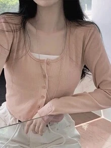 Cárdigan de ajuste slim de unicolor para mujer - Rosa - Ver 3