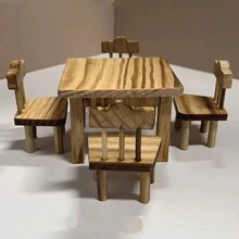 طقم مصغر 5قطع بسلسلة طاولة طعام، كراسي، أثاث مكتبي للدمى DIY، الطعام المصغر ومجموعة الألعاب، إكسسوارات التصوير