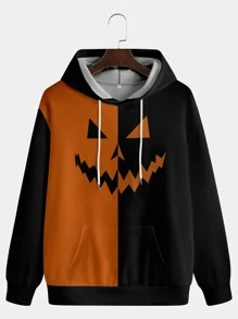 Felpa con cappuccio da uomo in stile rock di strada, con stampa a colori a contrasto, casual per primavera, autunno e inverno, adatta anche per Ognissanti - Bianco e nero - Visualizzare 2