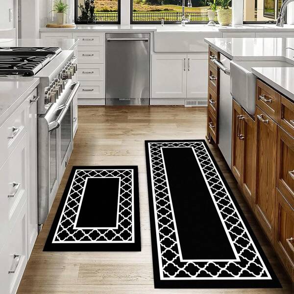 1 pieza Alfombra antideslizante y antióleo para cocina, diseño minimalista - rectangular, impermeable, resistente a la suciedad para sala de estar, dormitorio, pasillo, baño, lavadero - Alfombra de poliéster, apta para decoración interior y exterior del hogar
