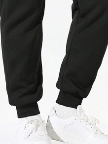 Men's Plus Fleece Thick Sweatpants, Thermal Lined Warm Sports Pants, Autumn Winter - Black - View 3