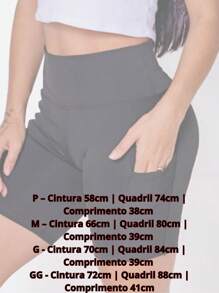 Shorts Legging Feminino Curto Cintura Alta Com Bolso Lateral Academia Fitness