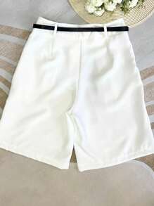 XINRON Tailored Shorts Women's Bermuda Shorts With Belt With Zip Bag And Button - 白色 - 查看 3