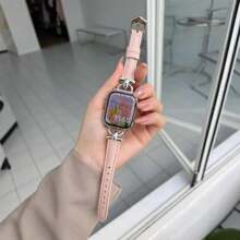 1件薄款PU環形錶帶，適用於Apple Watch女性款，38mm 40mm 41mm 42mm 44mm 45mm 46mm 49mm，適合Series Ultra 11/10/9/8/7/6/5/4/3 SE - 粉色 - 查看 2