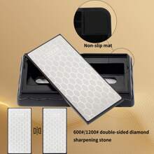 Diamond Sharpening Stone Double-Sided, Diamond Knife Sharpener Stone, Honeycomb Surface Plate With Non-Slip Base For Scissors Knives Outdoor Kitchen Sharpen Tools Coarse 600# / Fine 1200# - 灰色 - 查看 5